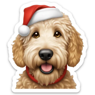 Golden doodle with a Santa hat sticker
