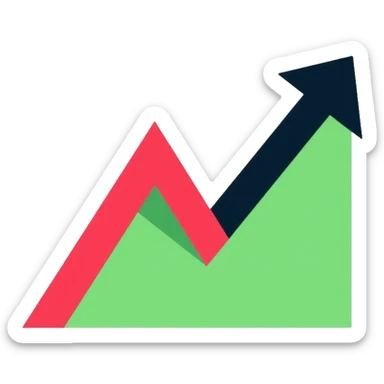 A diamond shape (rhombus) divided by an ascending graph line, with the lower part red and the upper part green, representing price movement sticker
