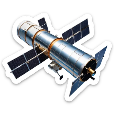  Cinematic Realistic Hubble Space Telescope – A majestic, ultra-detailed rendering of the Hubble Telescope floating above Earth. Its reflective metallic surface and vast solar panels stretch into the darkness, while the lens is pointed outward, capturing the mysteries of the cosmos. sticker