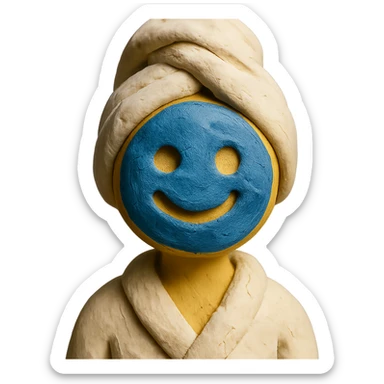 smiley face with a blue clay mask, towel wrapped around head sticker