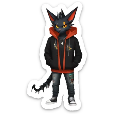 Cool Anthro Black Noivern-Nargacuga-Litten-cat-Pokémon with edgy stripes hoodie spiked collar punk Full Body sticker