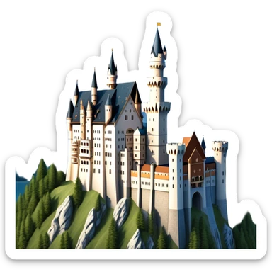 Cinematic Realistic Neuschwanstein Castle Landmark Emoji, depicted as the fairy‚Äêtale castle set against a mountainous backdrop rendered with dramatic lighting and intricate textures. sticker