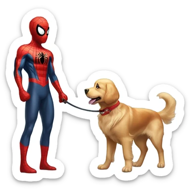 Spider-Man walking his golden retriever sticker