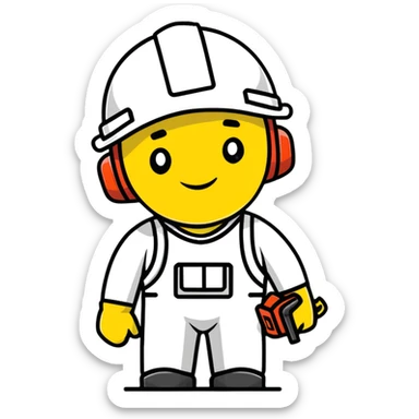 Male oil rig worker in uniform and helmet with safety gear, minimalist design with soft gradients in sky blue, teal green, white, and light gray sticker