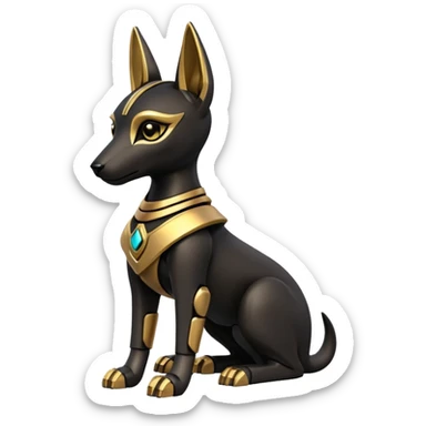  Short-eared Black fur gold robot beautiful female anubis puppy statue posed  sticker