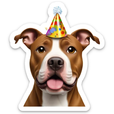 Cinnamon Brown Pit bull terrier with a party hat on its head and confetti in background  sticker