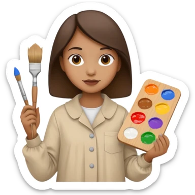 artist painting a picture, holding a paintbrush and palette sticker