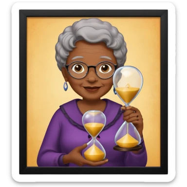black grandma holding hourglass in a frame sticker