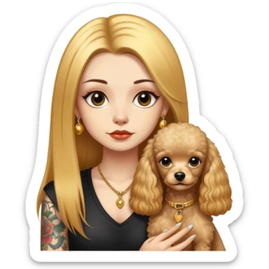 a  girl with glod  straight long hair and tattoos and 2 miniature poodles sticker