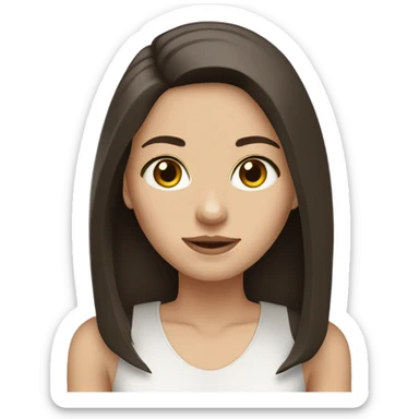 White female, dark brown shoulder length straight hair, big eyes with brown aegyosal sticker