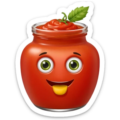 Un tarro de salsa de tomate y un tarro de salsa de mostaza al uno al lado del otro, los dos tarros con ojos sticker