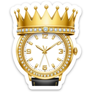 Create an emoji that shows a gold crown, a diamond, and a luxury wristwatch together. sticker