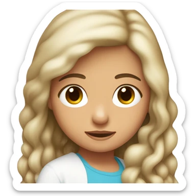 Una niña blanca con pelo crespo y castaño durmiendo con un peluche de delfín  sticker