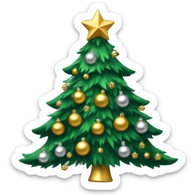 Green Christmas tree with 20 gold and silver ornaments sticker
