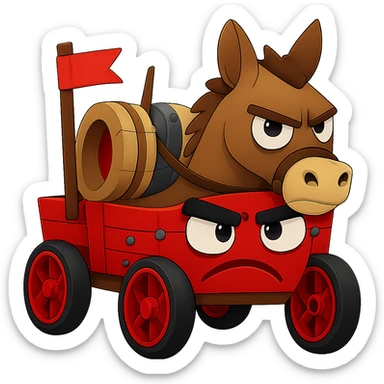 Reduce the file size of the emoji image to be smaller than 1MB while keeping the transparent background. Maintain the silly angry donkey and wagon clear and recognizable with no loss of detail or clarity. sticker