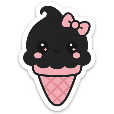gothic ice cream cone, black and pink, kawaii style sticker