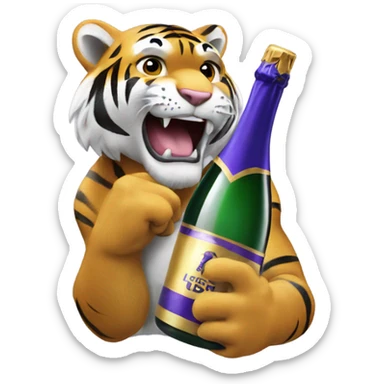 LSU Mike the Tiger popping champagne bottle sticker