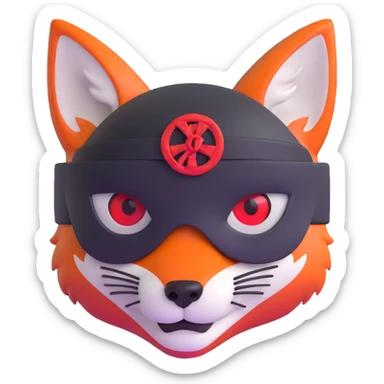 Fox with fiery red eyes, one eye covered with pirate blindfold sticker