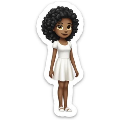 Tan girl with black long curly hair white dress full body sticker