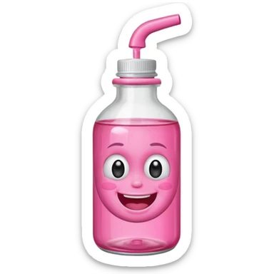 Smiling freaky baby oil bottle pink sticker
