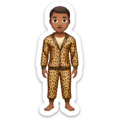 Handsome Black guy with brown skin tone, with muscular build, wearing loose fitting leopard print pajamas and white slippers  sticker