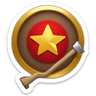 Flag with a red background a Hammer and a golden circle with a golden star on the top sticker