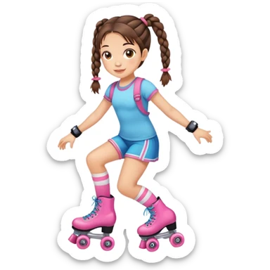 Cute girl, brunette with two braids, rollerskates sticker