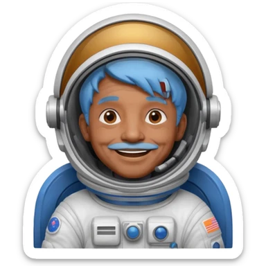 old man, brown skin astronaut with blue hair, smile sticker