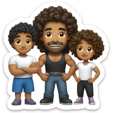 buff puerto rican dad with curly hair playing with his daughted sticker