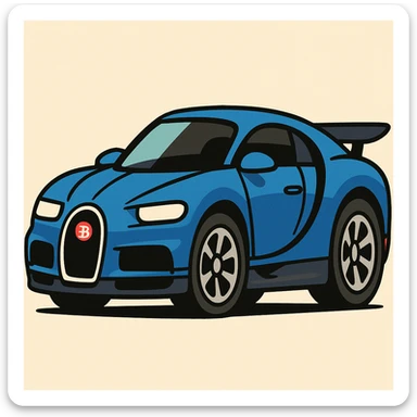 Bugatti Chiron, cartoon style, side profile, playful proportions, blue and black sticker