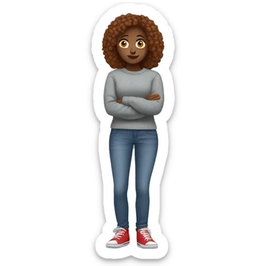 girl with a grey sweater blue jeans and red shoes looking chill sticker