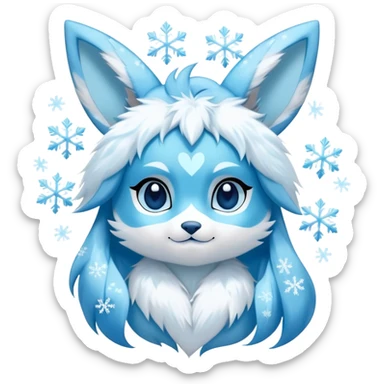 glaceon with snowflakes and light blue and white hearts around face sticker