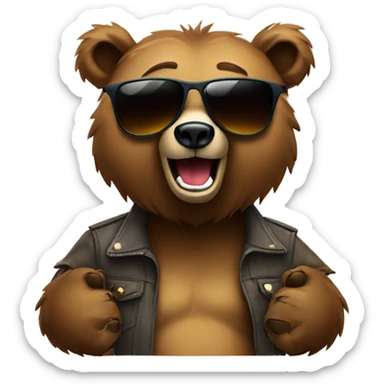 cool grizzly bear with sunglasses hanging loose  sticker