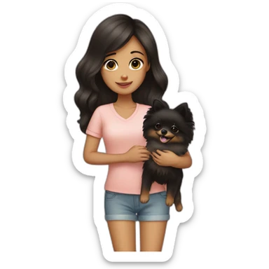 Girl with dark hair holding Pomeranian  sticker