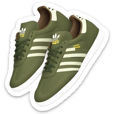 two khaki green adidas samba with a brown flat sole sticker