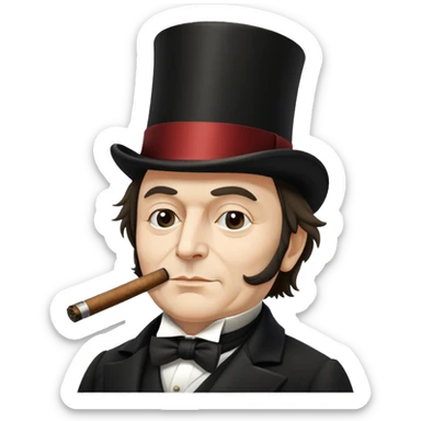 Isambard Kingdom Brunel with a top hat and cigar sticker