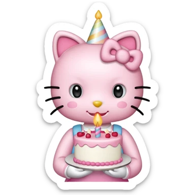 cute hello kitty with birthday cake sticker