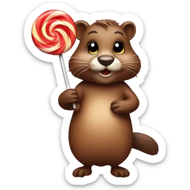 Cute beaver in a dress with lollipop sticker