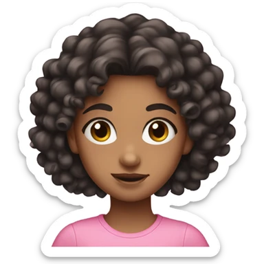 a cute girl with dark curly hair wearing all pink  sticker