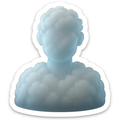 A person from the shoulders up, entirely composed of fluffy white clouds sticker