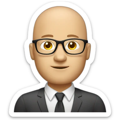 marketing strategist, 40 years old, bald, wearing bold glasses, sticker
