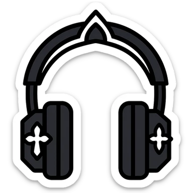 black gothic headphones with black outlines, black and silver gothic accents, color outline style sticker