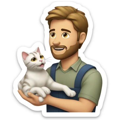 a man grabing a cat sticker
