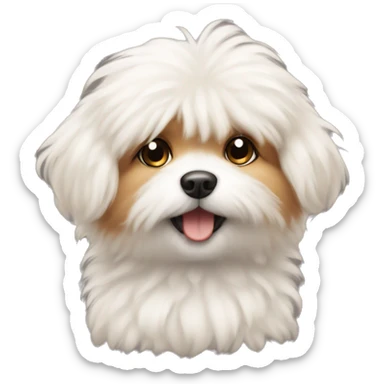 The image shows a cute illustration of a small fluffy dog ​​. sticker