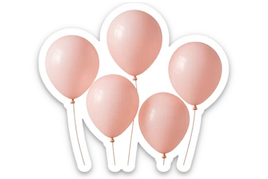 5 palloncini rosa fluttuano in aria isolati su sfondo bianco, iperrealistico 4k sticker