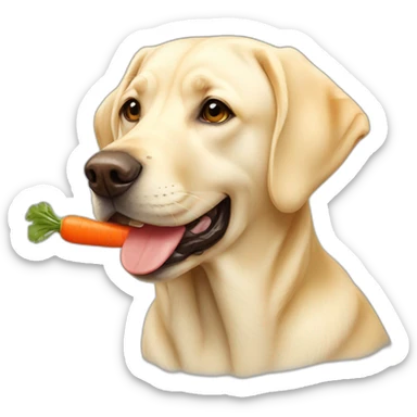 pale yellow labrador eating a carrot sticker