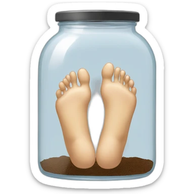 an empty transparent jar between two human feet,-inside,-in-the-jar sticker