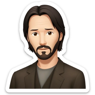 Create an emoji inspired by Keanu Reeves. It should be recognizable with his signature features: long dark hair, a beard, and a serious yet kind expression. sticker