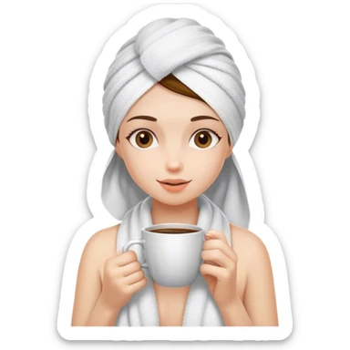A girl in a towel on her head is drinking coffee sticker