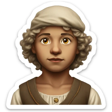 18th century peasant boy without headdress photorealistic serious sticker